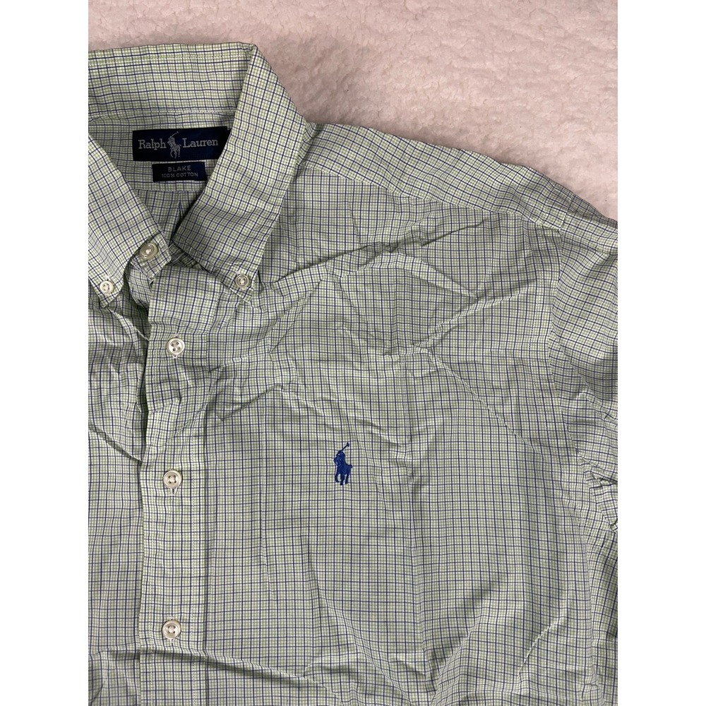 Ralph Lauren Blake Button Down Shirt‎ Mens Large Green Gingham Check Polo Logo